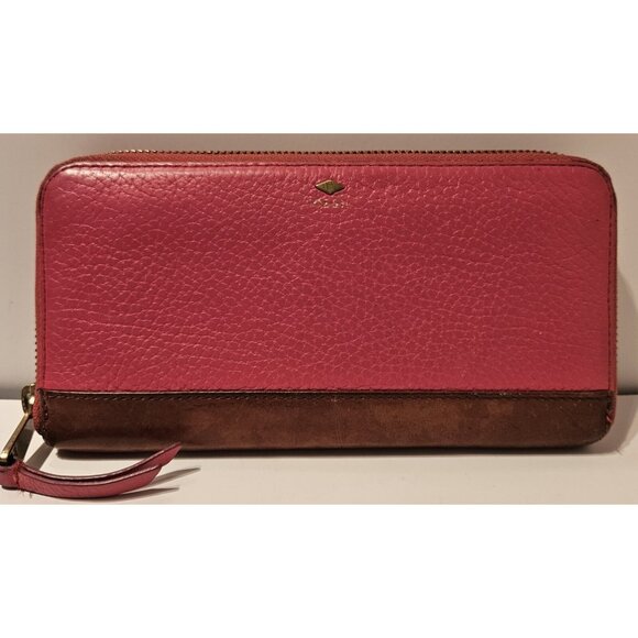 Fossil Wallet Pink Leather Medium zipper pocket - Picture 1 of 10
